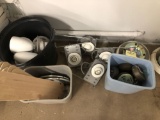 Assorted can lights, ceiling fan parts.