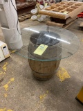 Glass-top barrel table, 22 inches tall