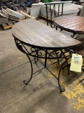 Half round wood top metal base table