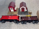 Train cars and plastic layout