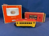 Lionel no. 60 Trolley in original box (box is rough) & Lionel Linex gasoline wide oil tank