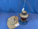 Adlake Pennsylvania railroad lantern with red globe and engineers hat