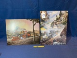 2 tin railroad related pictures/ signs