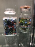 2 jars of marbles, shooter marbles