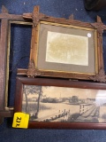 2 old photos in frames and 1 empty frame