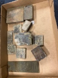 Old stamps wood bases, True Value bank, Mellon bank, and more
