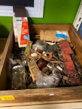 Wood drawer and old tools, knobs, etc