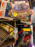 Stack of board games, toys, train, Legos, etc
