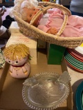 1 flat doll, hen on nest, Avon strawberry candle