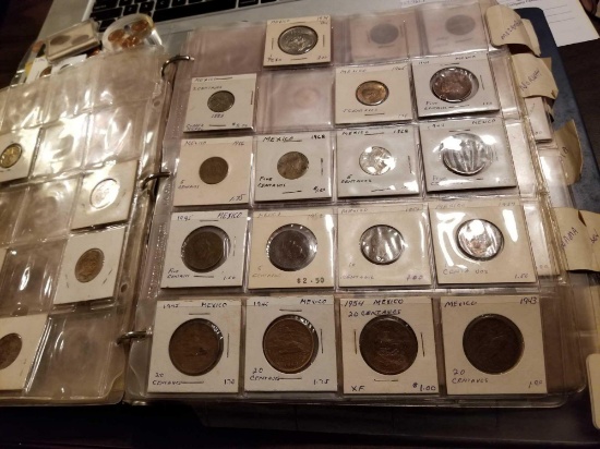 Book of foreign coins incl. Japan, Mexico, Morroco, and others