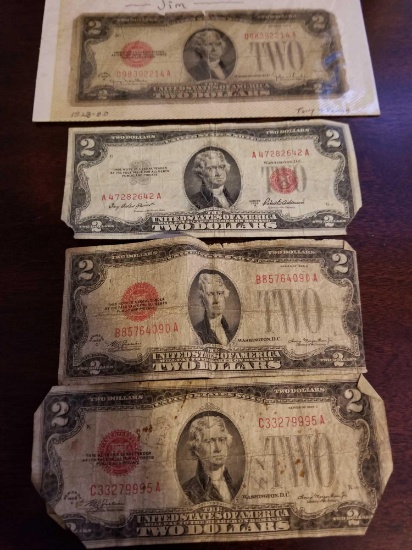 Red seal $2 notes, bid x 4