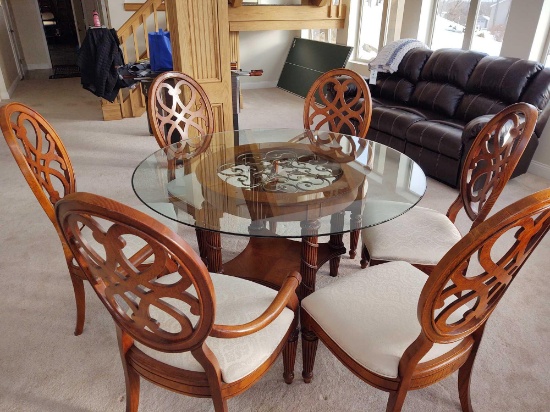 Glass-Top Dining Table w/ 6 Chairs