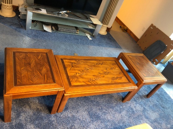 3-pc. Oak End Table Set with Floral Decor