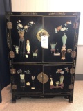 Black lacquered Cabinet w/ inlaid coral & jade