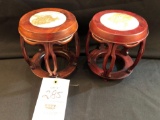 (2) Rosewood with Marble In-Lay Small Stands
