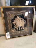 Ornate Cloth Art with Beading In Deep Frame