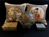 Oriental Throw Pillows, Padded Boxes, Oriental Lamp