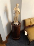 26-in. Tall Statue with Marble In-lay Stand 28 in. T (some damage)