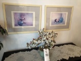 Glass Bonsai Tree, (2) Oriental Style Prints