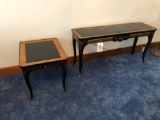 Oriental Style Sofa Table and End Table, Smoked Glass Tops