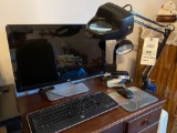 HP Computer monitor, keyboard, desk lights