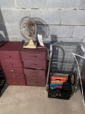Fan, shelf, records, cart