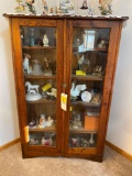 Antique Oak glass front cabinet - no contents