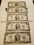5 Jefferson $2 notes 1976 series