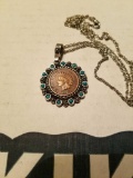 1901 Indian head penny set in a pendant and costume chain