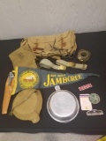 Boy Scout bag, pennant, camp items, belts, patches