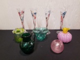 Art glass, pitcher, drinking glasses