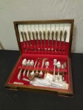 Mixed set of plated flatware with case