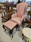 Queen Anne Style Fireside Chair with Matching Foot Stool