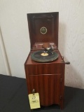 Carola phonograph with metal case, 22 inches tall
