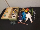 Hasbro 1964 GI Joes with trunk and accessories, white outfit Joe no arms attached