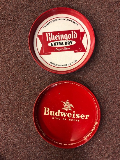 2 vintage beer trays, Rheingold & Budweiser