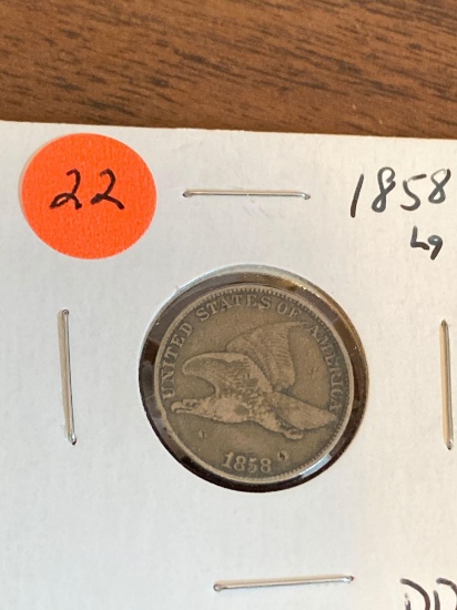 1858 Flying Eagle cent, large letters.