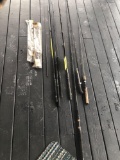 (4) fishing rods, (2) ice fishing jig rods, rod parts