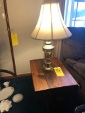 Brass lamp & drop-leaf end table