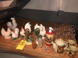Roosters, wine glasses