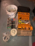 Fishing tackle boxes, fishing line 12 & 17lb, lures and weights