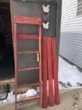 Red painted ladder & decor