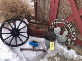 Rooster decor, carp box, door hardware, wagon wheel
