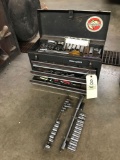 Craftsman toolbox with assorted, mostly USA, tools