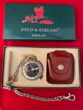Field & Stream compass w/ leather holder, water resistant.