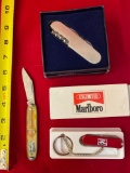 (3) Knives incl. Marlboro, Smoky Mountain Knife Works, Superior Printing Ink Co. multi tool.