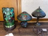 (3) smaller leaded glass lamps