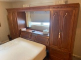 Bed frame with large wood head board/cabinets