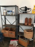 Two metal shelves w/ contents