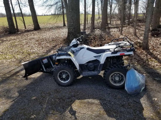 2014 polaris sportsman 570 4 wheeler, with blade and shield, 49.4 hrs, 134 miles